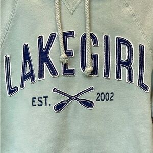 Lake Girl Hoodie with Blue Lettering